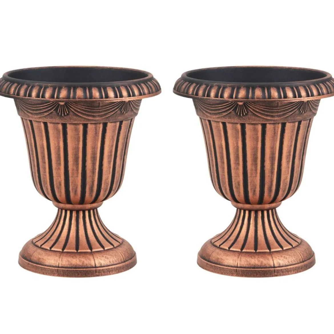 2er Pflanzkübel Pflanzgefäße mit Sockelbasis & Abflussloch Blumentöpfe 46,5 cm Hoch Bronze