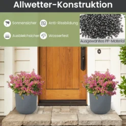2er Pflanzkübel Pflanzgefäße mit Entwässerungslöchern Dekorative Blumentöpfe Grau