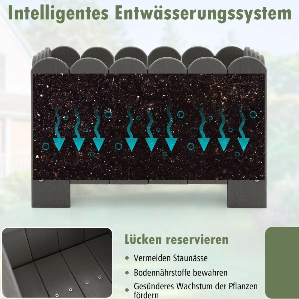 2er Pflanzkübel wetterfest Blumenkübel HDPE Garten Blumenkasten rechteckig 45 x 32 x 30 cm Grau
