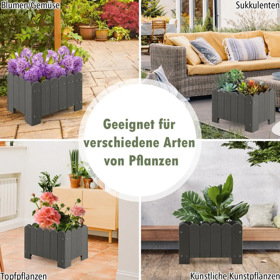 2er Pflanzkübel wetterfest Blumenkübel HDPE Garten Blumenkasten rechteckig 45 x 32 x 30 cm Grau