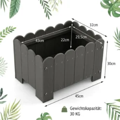 2er Pflanzkübel wetterfest Blumenkübel HDPE Garten Blumenkasten rechteckig 45 x 32 x 30 cm Grau