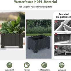 2er Pflanzkübel wetterfest Blumenkübel HDPE Garten Blumenkasten rechteckig 45 x 32 x 30 cm Grau