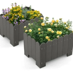 2er Pflanzkübel wetterfest Blumenkübel HDPE Garten Blumenkasten rechteckig 45 x 32 x 30 cm Grau