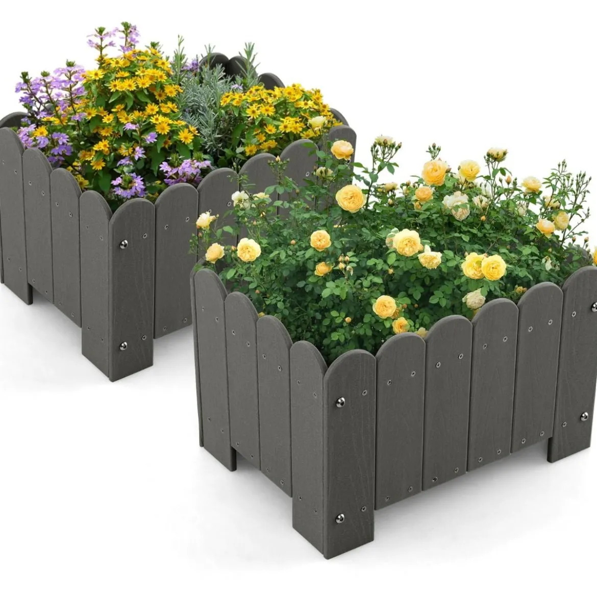 2er Pflanzkübel wetterfest Blumenkübel HDPE Garten Blumenkasten rechteckig 45 x 32 x 30 cm Grau