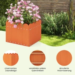 2er Pflanzkübel wetterfest Blumenkübel HDPE Garten Blumenkasten rechteckig 32 x 30 x 25 cm Orange