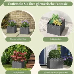 2er Pflanzkübel wetterfest Blumenkübel HDPE Garten Blumenkasten rechteckig 32 x 30 x 25 cm Grau