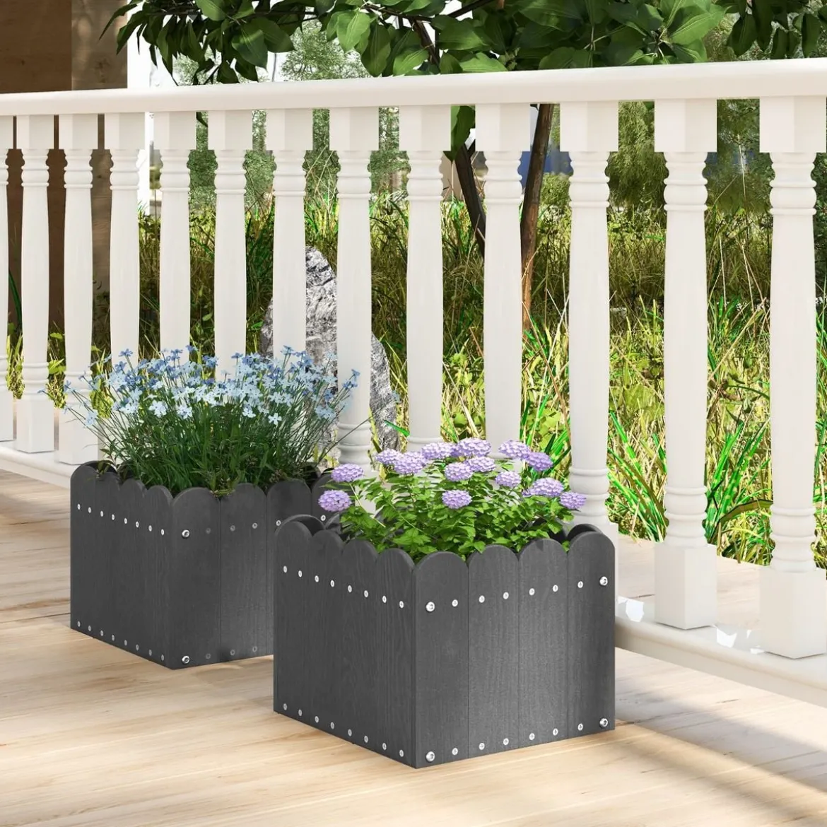 2er Pflanzkübel wetterfest Blumenkübel HDPE Garten Blumenkasten rechteckig 32 x 30 x 25 cm Grau