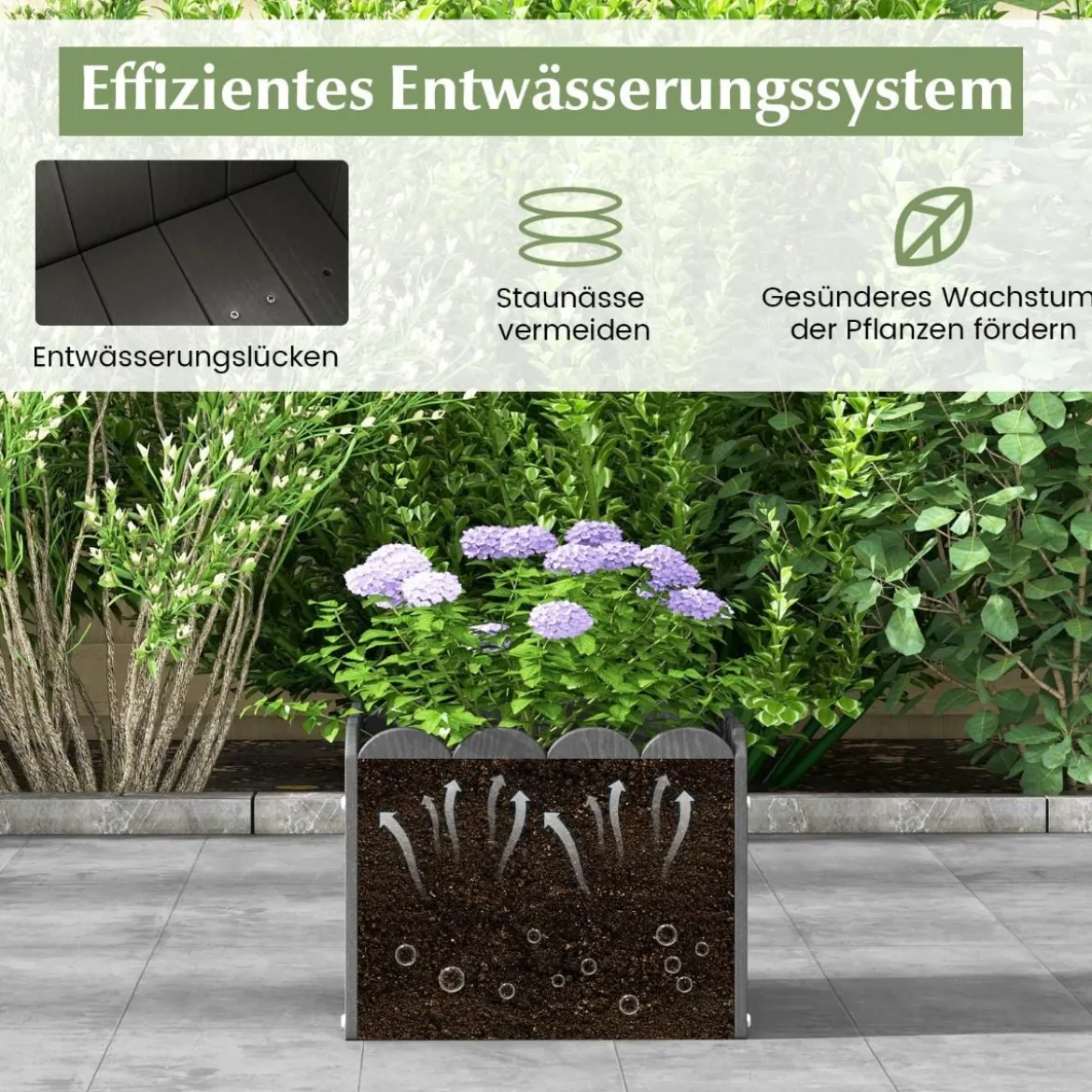 2er Pflanzkübel wetterfest Blumenkübel HDPE Garten Blumenkasten rechteckig 32 x 30 x 25 cm Grau