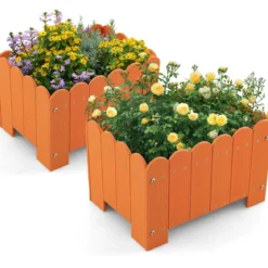 2er Pflanzkübel wetterfest Blumenkübel HDPE Garten Blumenkasten rechteckig 45 x 32 x 30 cm Orange