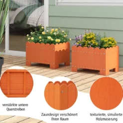 2er Pflanzkübel wetterfest Blumenkübel HDPE Garten Blumenkasten rechteckig 45 x 32 x 30 cm Orange