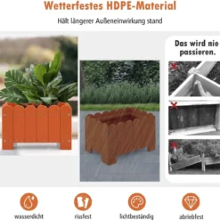 2er Pflanzkübel wetterfest Blumenkübel HDPE Garten Blumenkasten rechteckig 45 x 32 x 30 cm Orange