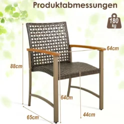 4er Rattan Gartenstuhlset mit Akazienholz-Armlehnen & Metallgestell Terrasse Essstühle