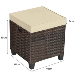 2er Ratten Sitzhocker Garten Hocker Rattan-Ottomanen mit Sitzkissen 40 x 40 x 45 cm Braun + Beige
