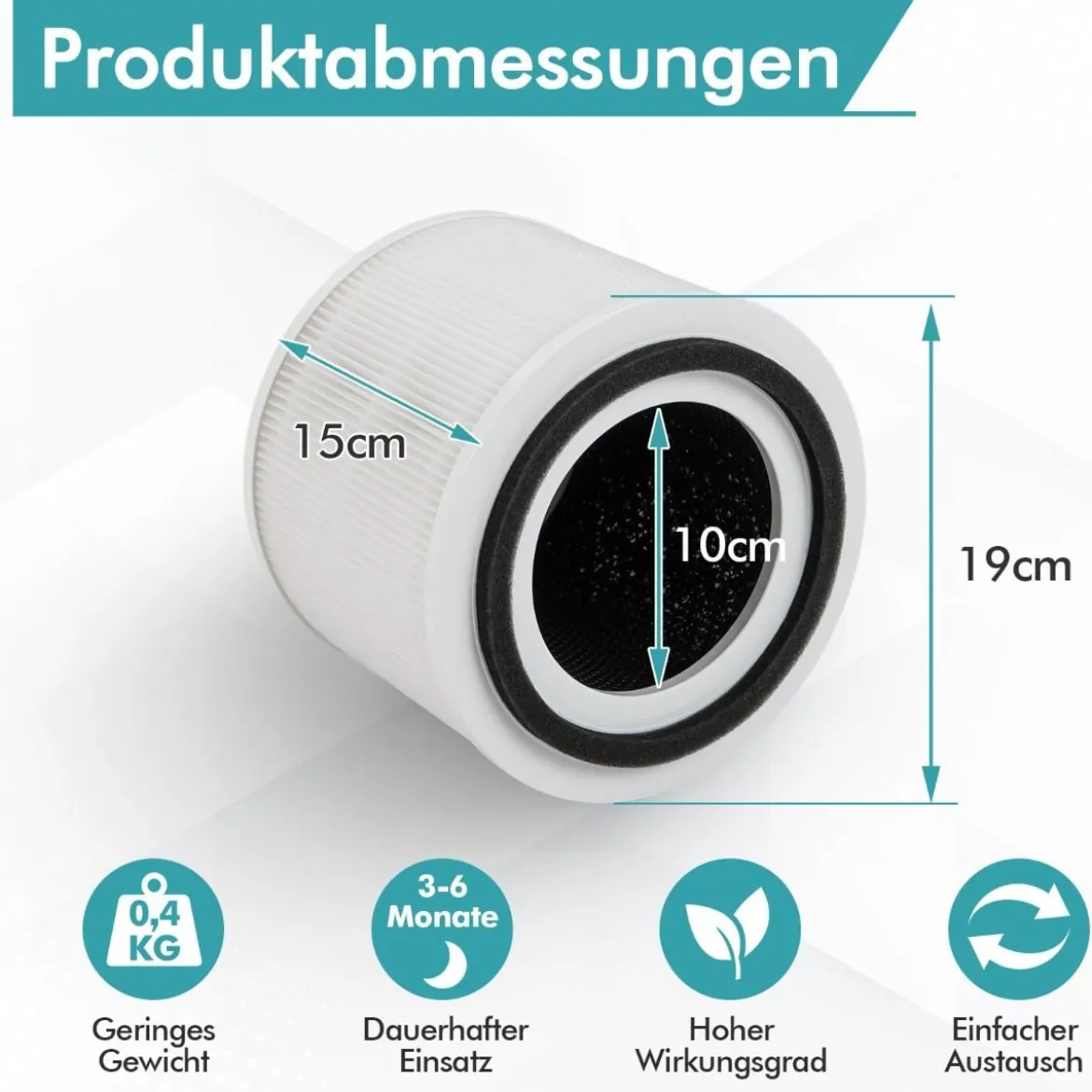 Ersatzfilter für Luftreiniger Echter 3-in-1-H13-HEPA-Filter und Aktivkohlefilter Weiß