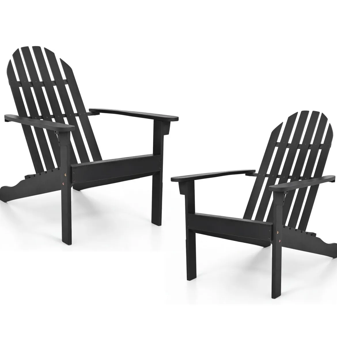2er Set Adirondack Stuhl Gartenstuhl aus Akazienholz mit Geneigtem Sitz & Hoher Rückenlehne Schwarz