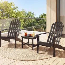 2er Set Adirondack Stuhl Gartenstuhl aus Akazienholz mit Geneigtem Sitz & Hoher Rückenlehne Schwarz