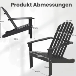 2er Set Adirondack Stuhl Gartenstuhl aus Akazienholz mit Geneigtem Sitz & Hoher Rückenlehne Schwarz