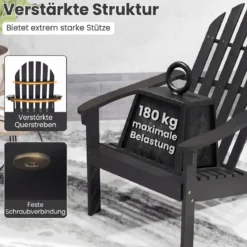 2er Set Adirondack Stuhl Gartenstuhl aus Akazienholz mit Geneigtem Sitz & Hoher Rückenlehne Schwarz
