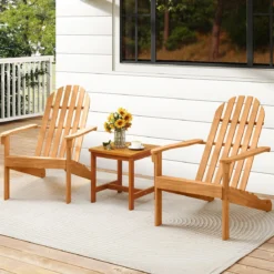 2er Set Adirondack Stuhl Gartenstuhl aus Akazienholz mit Geneigtem Sitz & Hoher Rückenlehne Natur