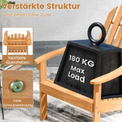 2er Set Adirondack Stuhl Gartenstuhl aus Akazienholz mit Geneigtem Sitz & Hoher Rückenlehne Natur