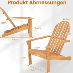 2er Set Adirondack Stuhl Gartenstuhl aus Akazienholz mit Geneigtem Sitz & Hoher Rückenlehne Natur