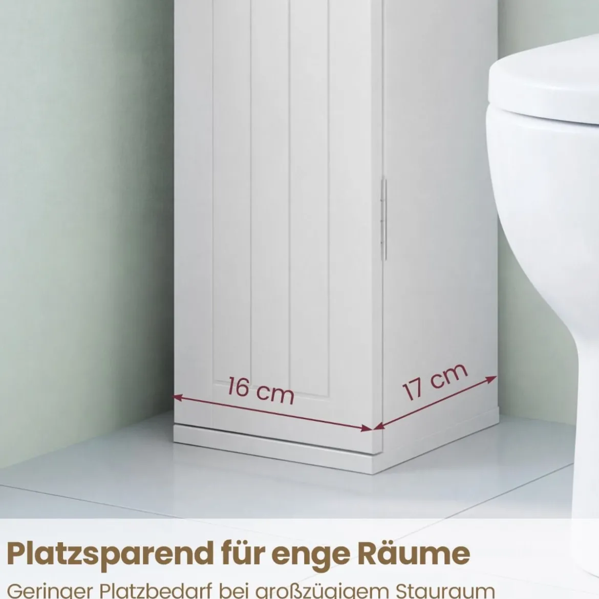 2er Set Badezimmerschrank mit 3 Abnehmbaren Regalen 16cm Breit Toilettenschrank Weiß