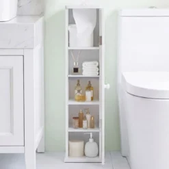2er Set Badezimmerschrank mit 3 Abnehmbaren Regalen 16cm Breit Toilettenschrank Weiß