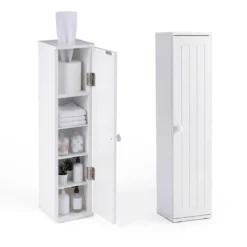 2er Set Badezimmerschrank mit 3 Abnehmbaren Regalen 16cm Breit Toilettenschrank Weiß