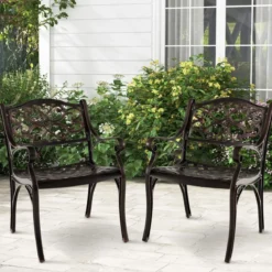 2er Set Balkonstühle aus Aluminiumguss mit Armlehnen Wetterfeste Terrassenstühle Bronze
