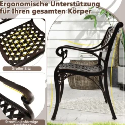 2er Set Balkonstühle aus Aluminiumguss mit Armlehnen Wetterfeste Terrassenstühle Bronze