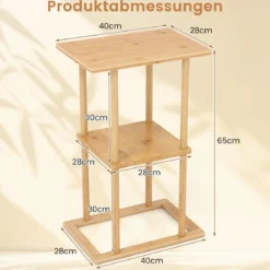 2er Set Bambus Beistelltisch mit Aufbewahrungsregalen Rechteckiger Sofatisch Couchtisch Natur