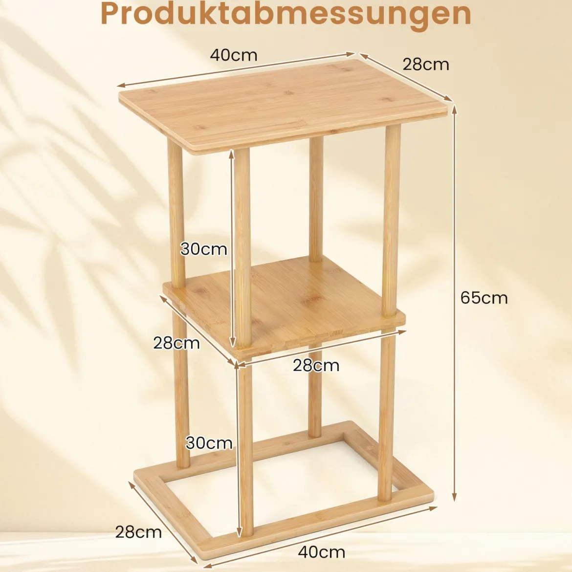 2er Set Bambus Beistelltisch mit Aufbewahrungsregalen Rechteckiger Sofatisch Couchtisch Natur