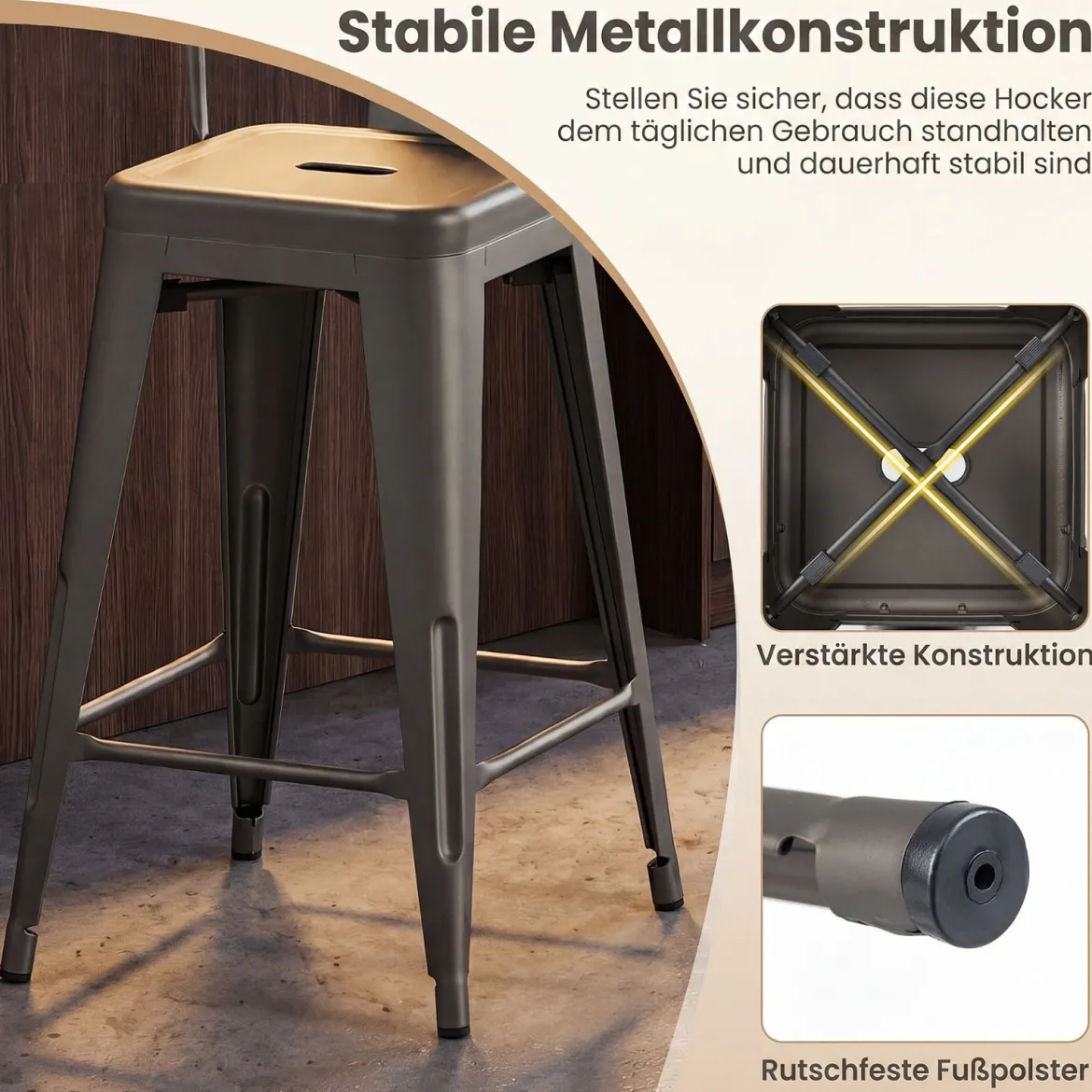 4er Set Barhocker aus Metall Stapelbar mit Abnehmbarer Rückenlehne 44,5 x 45,5 x 103 cm