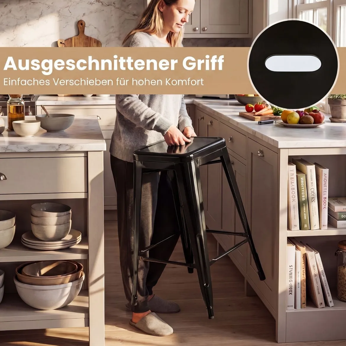 4er Set Barhocker aus Metall Stapelbar mit Abnehmbarer Rückenlehne 44,5 x 45,5 x 103 cm