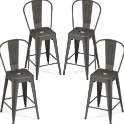 4er Set Barhocker aus Metall Stapelbar mit Abnehmbarer Rückenlehne 44,5 x 45,5 x 103 cm