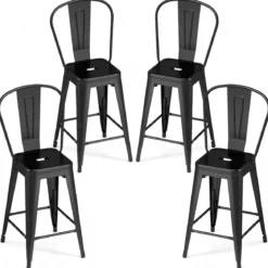 4er Set Barhocker aus Metall Stapelbar mit Abnehmbarer Rückenlehne 44,5 x 45,5 x 103 cm