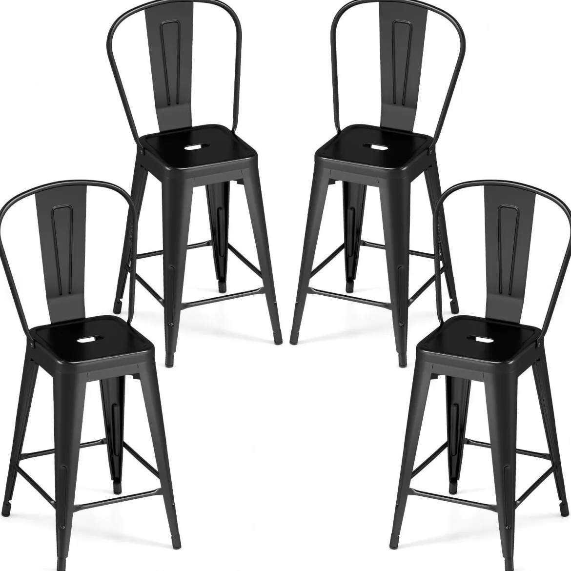4er Set Barhocker aus Metall Stapelbar mit Abnehmbarer Rückenlehne 44,5 x 45,5 x 103 cm