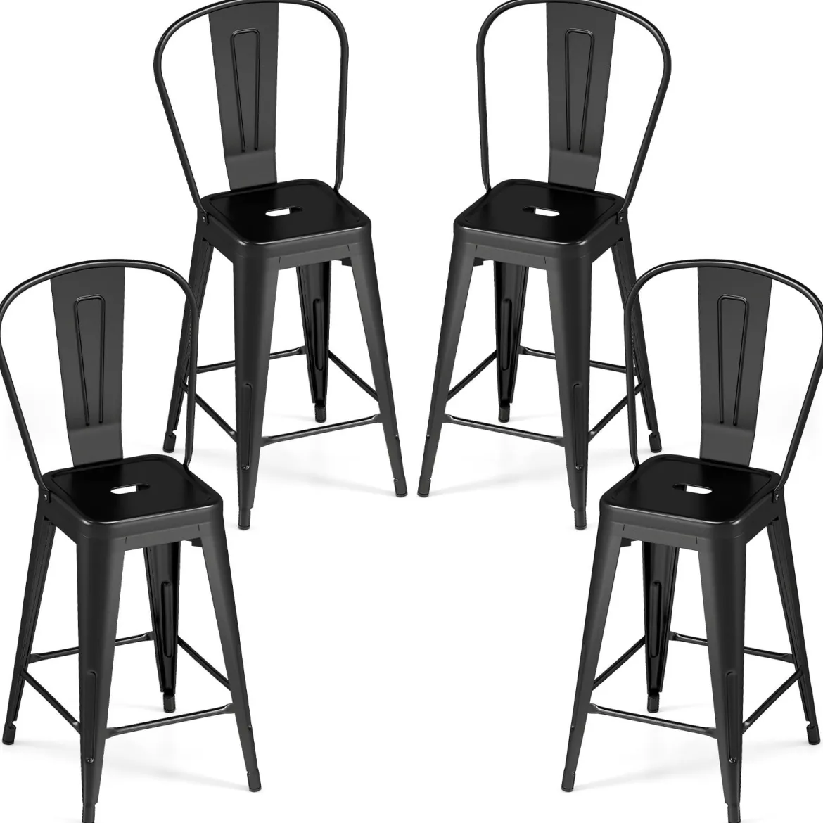 4er Set Barhocker aus Metall Stapelbar mit Abnehmbarer Rückenlehne 44,5 x 45,5 x 103 cm