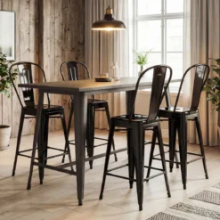 4er Set Barhocker aus Metall Stapelbar mit Abnehmbarer Rückenlehne 44,5 x 45,5 x 103 cm