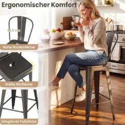 4er Set Barhocker aus Metall Stapelbar mit Abnehmbarer Rückenlehne 44,5 x 45,5 x 103 cm
