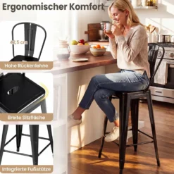 4er Set Barhocker aus Metall Stapelbar mit Abnehmbarer Rückenlehne 44,5 x 45,5 x 103 cm