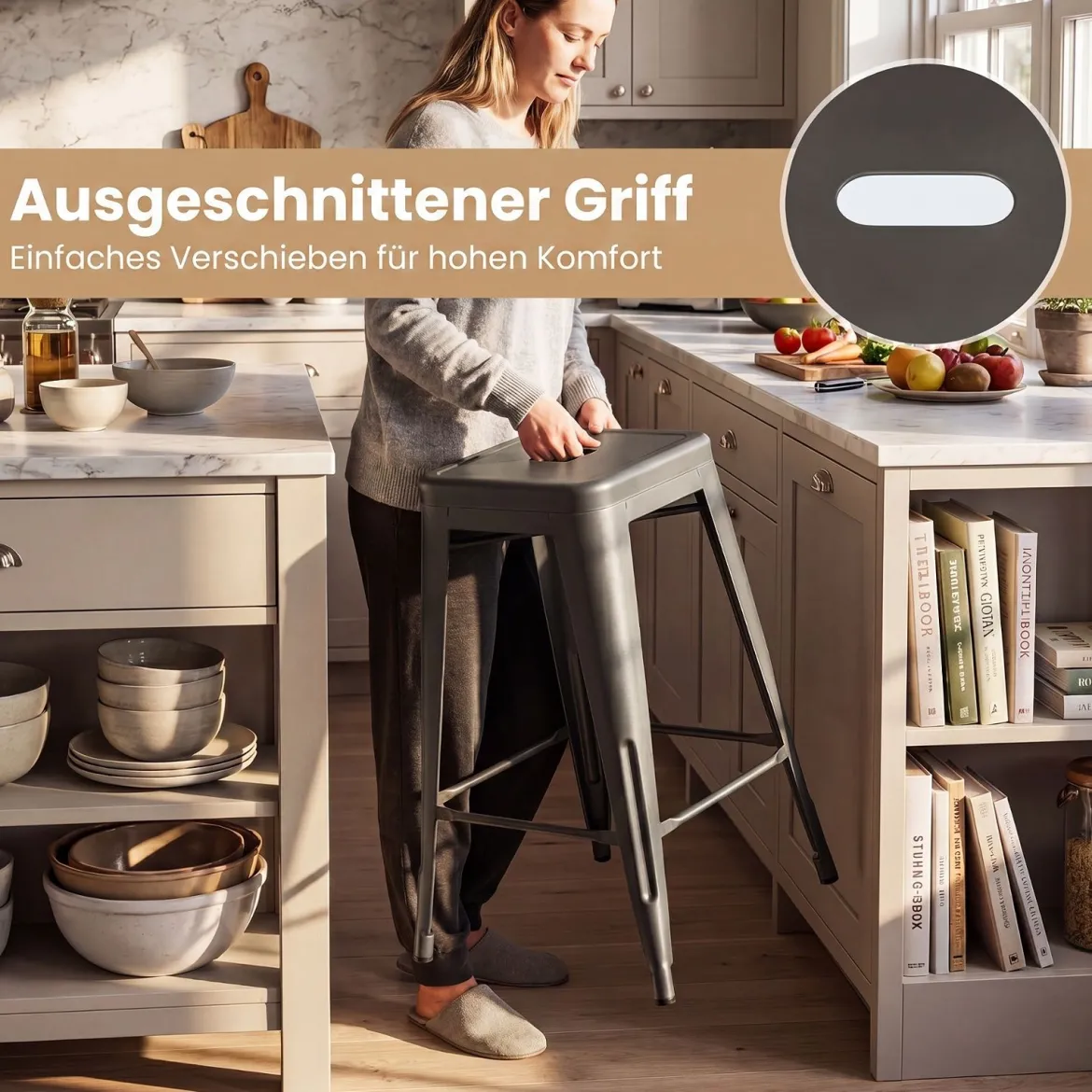 4er Set Barhocker aus Metall Stapelbar mit Abnehmbarer Rückenlehne 44,5 x 45,5 x 103 cm