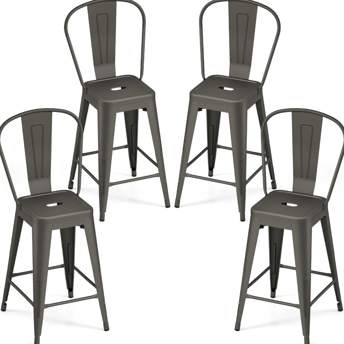 4er Set Barhocker aus Metall Stapelbar mit Abnehmbarer Rückenlehne 44,5 x 45,5 x 103 cm