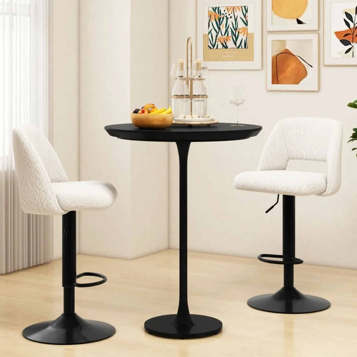 2 er Set Barhocker aus Teddystoff mit Rückenlehne & Fußstütze Barstühle Sitzhocker Thekenhocker