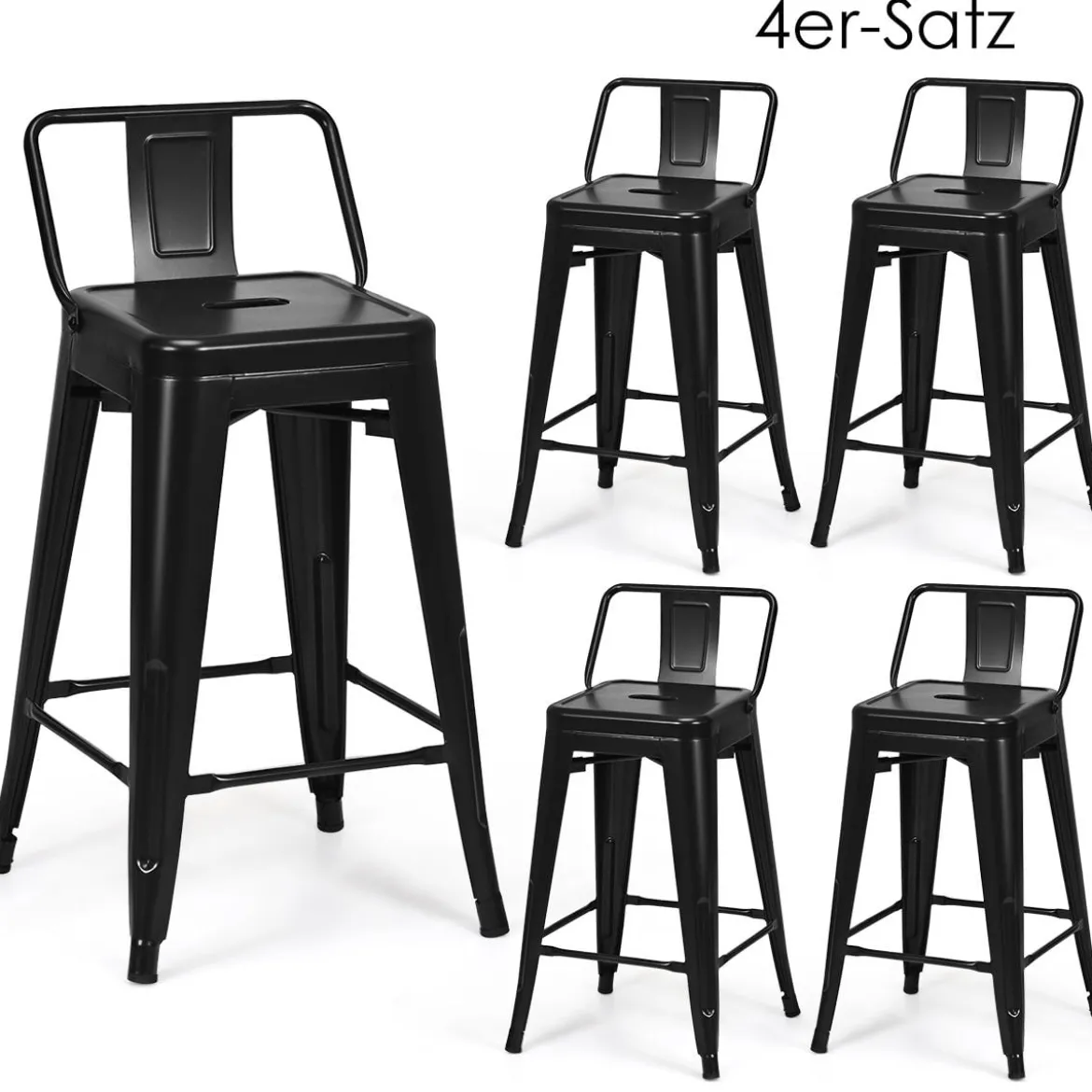 4er Set Barhocker Barstuhl Vintage stapelbar Sitzhöhe 62 cm aus Metall bis 150 kg