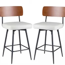 2er Set Barhocker drehbar Barstuhl industriell mit gepolsterter Rückenlehne Quadrat Weiß