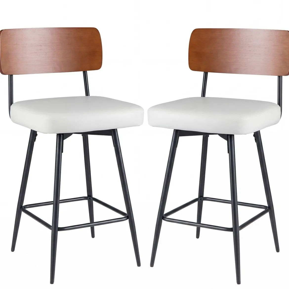 2er Set Barhocker drehbar Barstuhl industriell mit gepolsterter Rückenlehne Quadrat Weiß