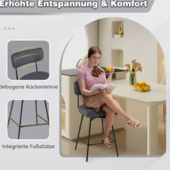2er Set Barhocker drehbar Barstuhl gepolstert mit Rückenlehne & Fußstütze Grau/Beige
