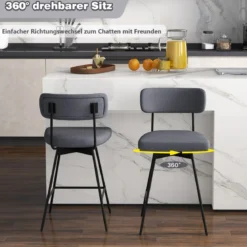 2er Set Barhocker drehbar Barstuhl gepolstert mit Rückenlehne & Fußstütze Grau/Beige
