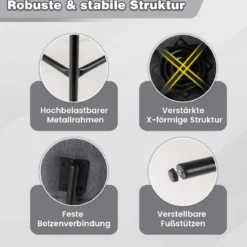 2er Set Barhocker drehbar Barstuhl gepolstert mit Rückenlehne & Fußstütze Grau/Beige